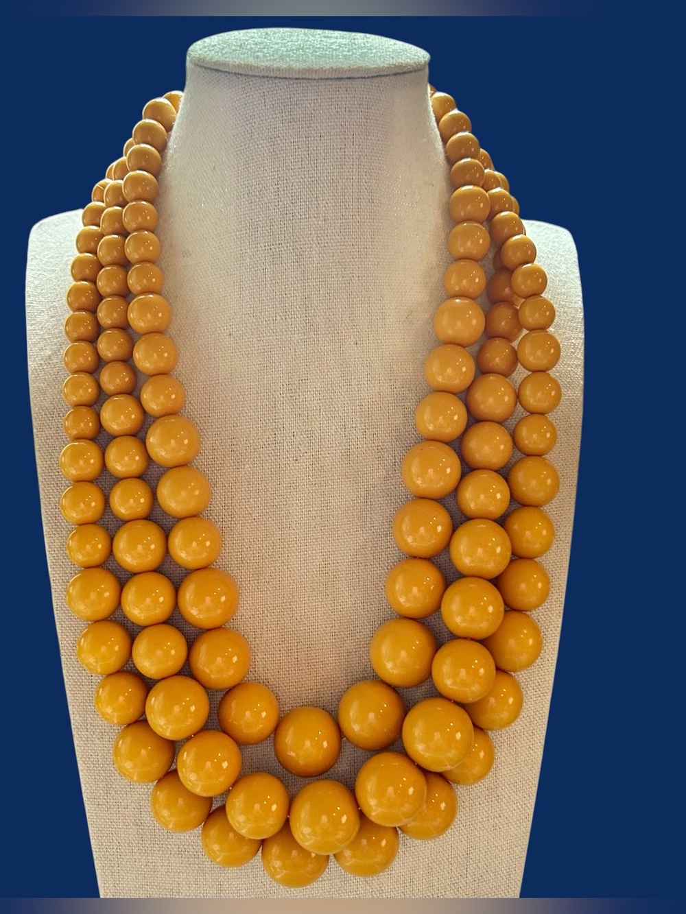 Sunny Yellow Vintage Beaded 3-Strand Necklace Retro